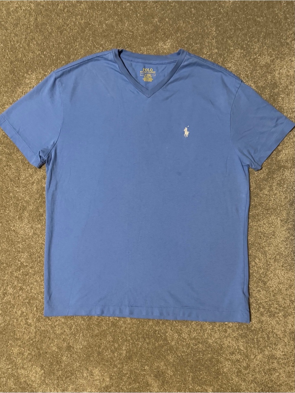 Polo by Ralph Lauren Men's Light Blue V-Neck Tee with Pony Logo